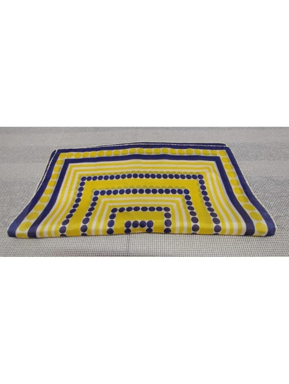 Vintage 1950s Pure Silk Handkerchief Royal Blue Polka Dot White & Yellow Stripes